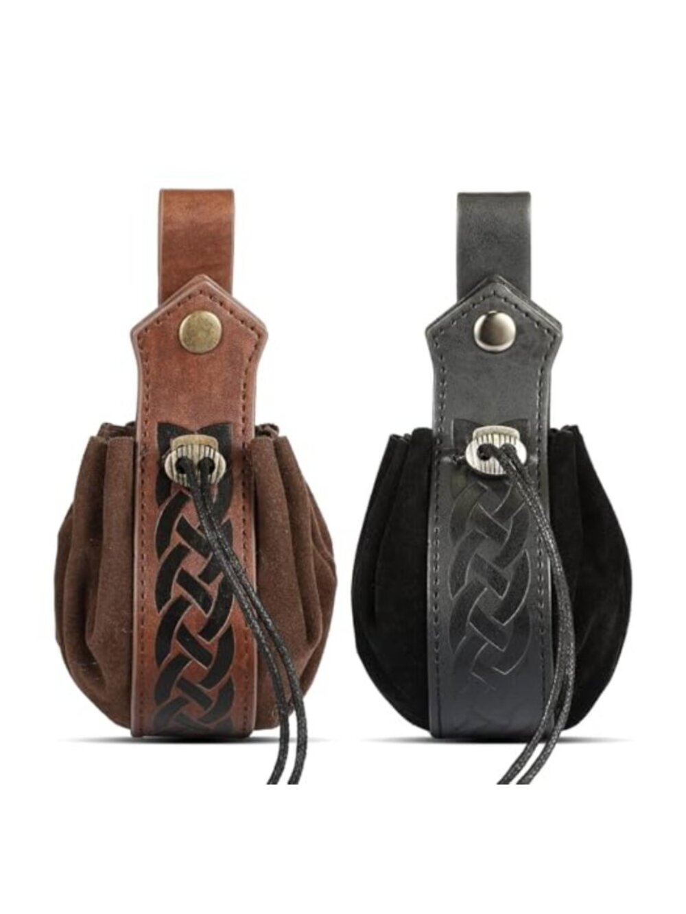2-Pack Medieval Renaissance Faux Leather Pouches Drawstring Belt Bags for
